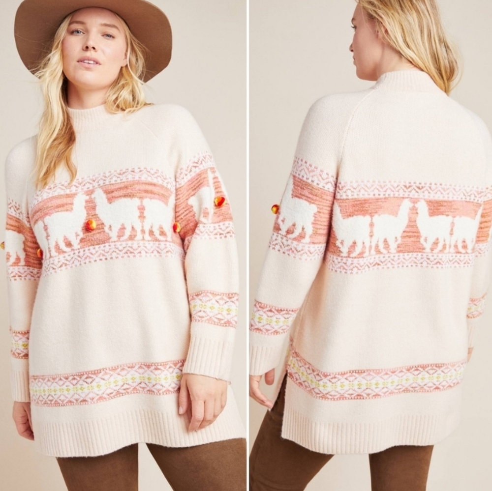 Anthropologie Aimee Pommed Alpaca Sweater llama Pom Pom Size XS - Picture 5 of 5